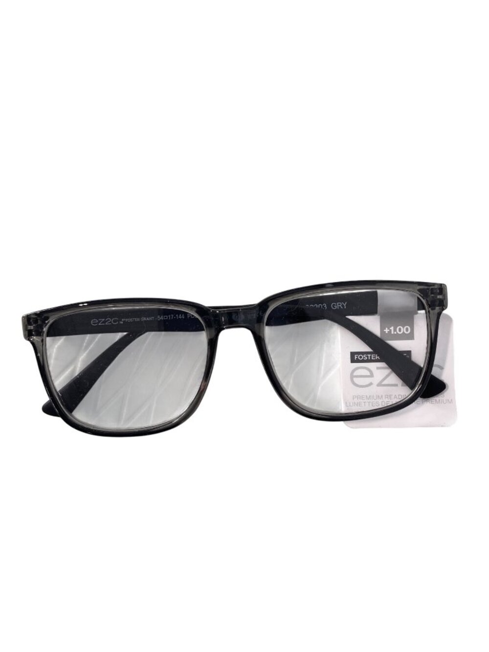 Foster Grant Premium Reading Glasses +1.00 EZ2C2303 Gray Square Plastics NEW